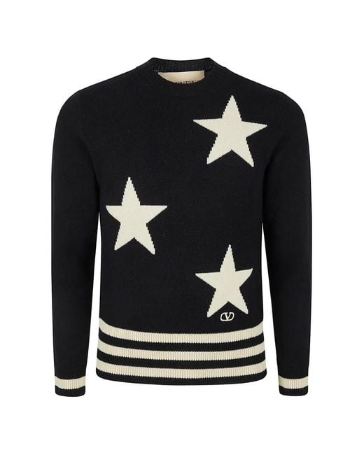 Valentino Garavani Black Star Striped Cashmere Sweater for men