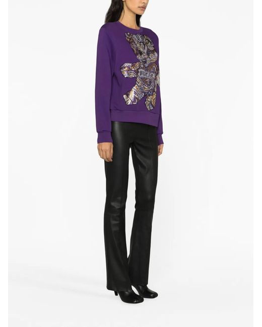 Philipp Plein Purple Rhinestoned Teddy Bear-Print Sweatshirt