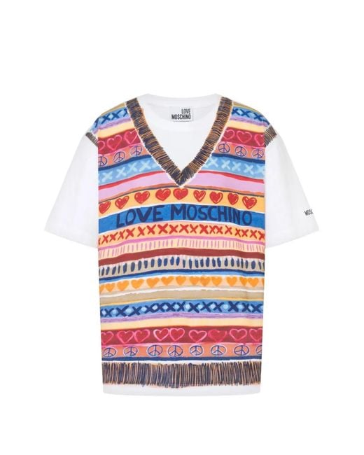 Love Moschino Red Printed Cotton Jersey T-Shirt