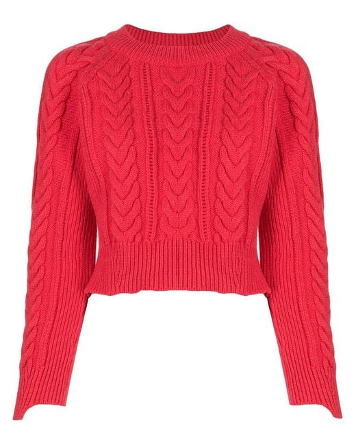 McQueen Red Cable-Knit Fitted Jumper