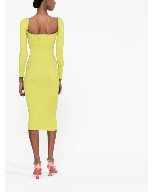 Self-Portrait Yellow Long-Sleeve Knitted Dress