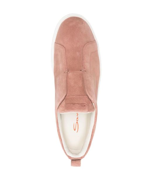 Santoni Pink Logo-Debossed Suede Slip-On Sneakers