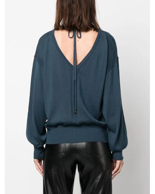 Patrizia Pepe Blue Boat-Neck Long-Sleeve Top