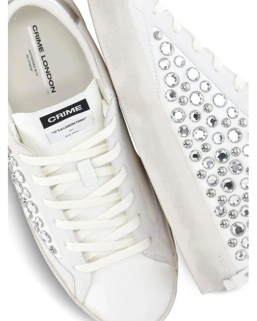 Crime London White Crystal-Embellished Sneakers