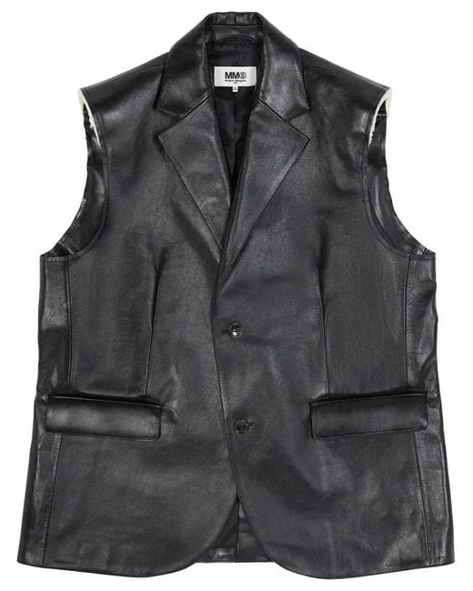 MM6 by Maison Margiela Black Sleeveless Leather Gilet