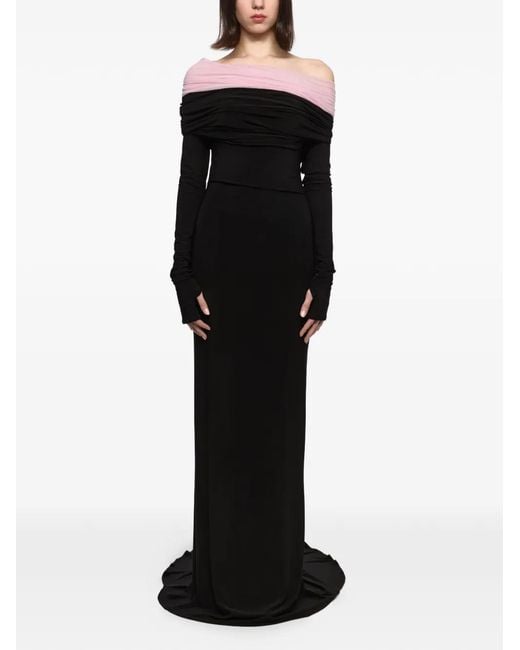 Atu Body Couture Black Robe Longue Crown À Épaules Dénudées Et Manches Longues