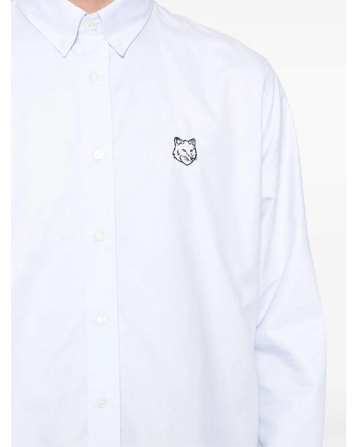 Maison Kitsuné White Logo-Appliqué Cotton Shirt for men