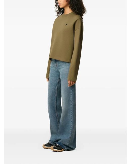AMI Green Ami De Coeur Contrasted Cotton Sweatshirt