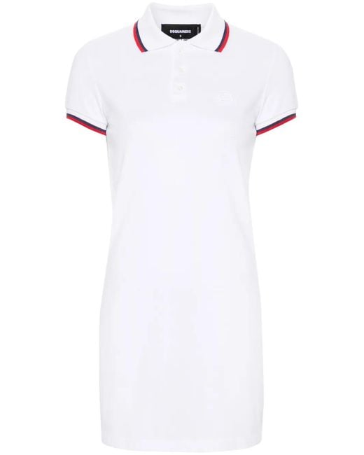 DSquared² White Stripe-Trim Cotton Polo Dress