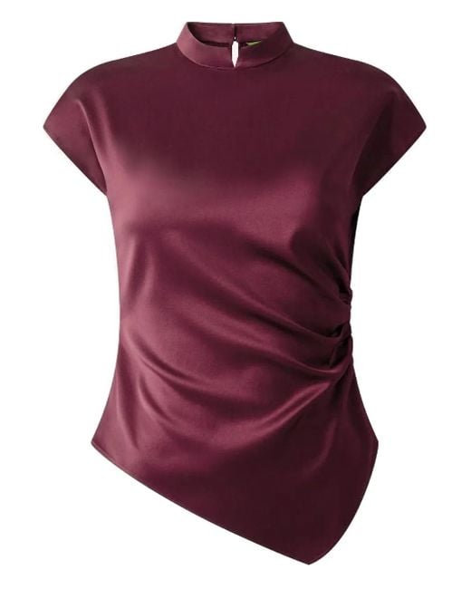 Shanghai Tang Tang Top Gedrapeerde Zijden Blouse Met Opstaande Hals in het Purple
