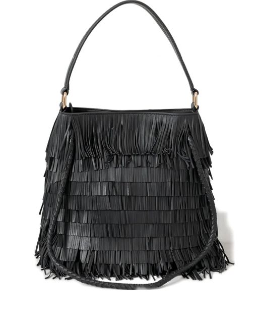 VISONA Black Diletta Fringe Braided-Handle Bag