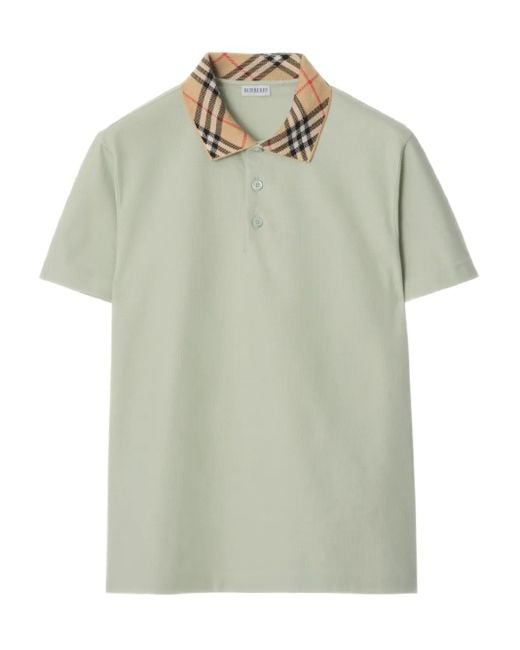 Burberry Green Check Collar Cotton Polo Shirt for men