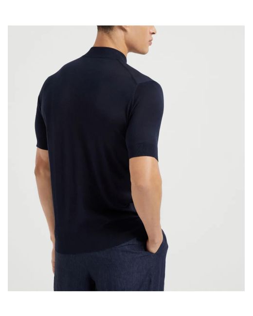 Brunello Cucinelli Blue Knitted T-Shirt for men