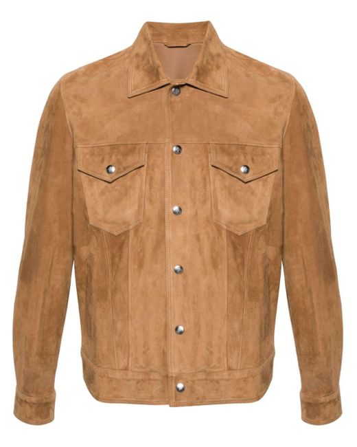 Eleventy Brown Classic-collar Suede Jacket for men