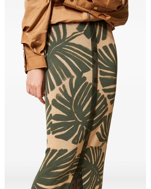 Twinset Green Midi Knit Skirt With Print