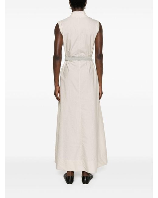 Brunello Cucinelli White Belted Sleeveless Maxi Dress