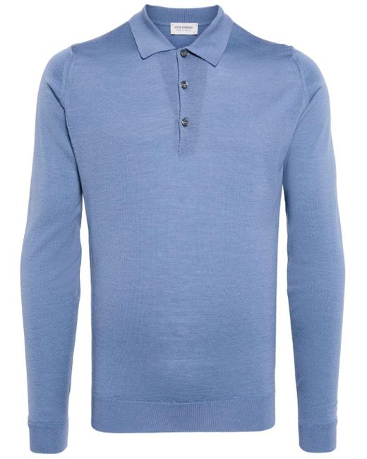 John Smedley Blue Long-sleeve Wool Polo Shirt for men