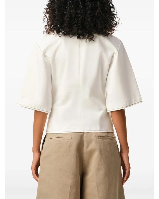 AMI White Cotton Short Sleeves Fitted Top