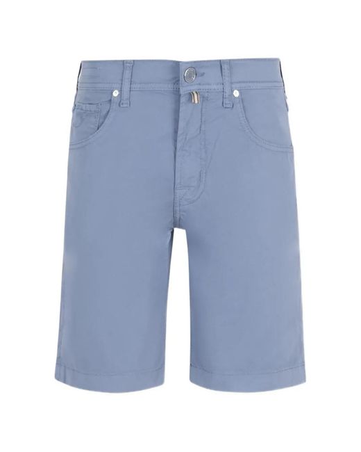 Jacob Cohen Blue Logo-Patch Five-Pocket Shorts for men