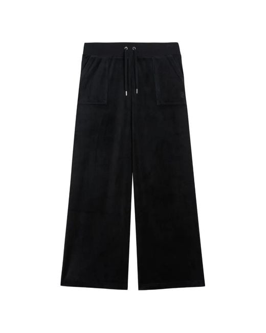 Juicy Couture Black Velour Wide-Leg Track Pants
