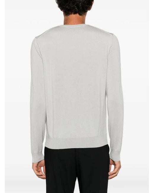 Corneliani White Fine-Knit Crew-Neck Sweater for men