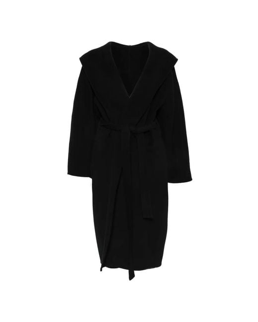 Alberta Ferretti Black Belted Hooded Coat