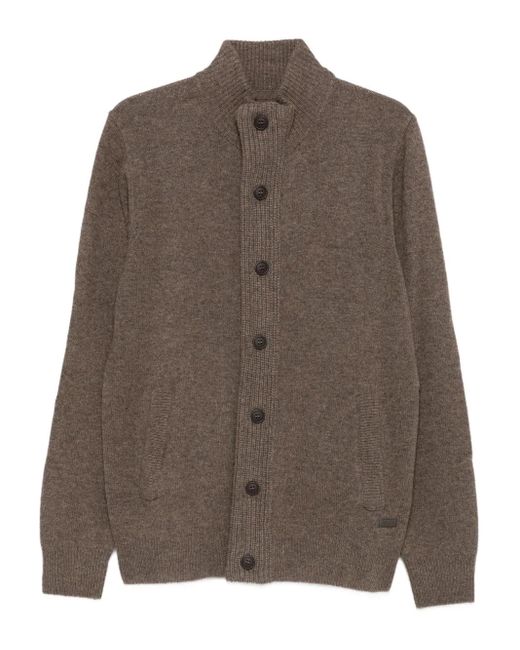 Barbour Brown High-Neck Wool Cardigan for men
