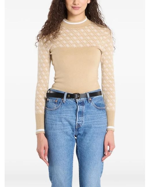Guess Blue Monogram-Pattern Mock-Neck Top