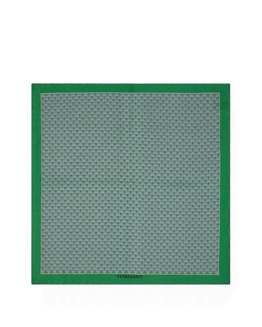 Ferragamo Green Tournament-Print Silk Pocket Square for men