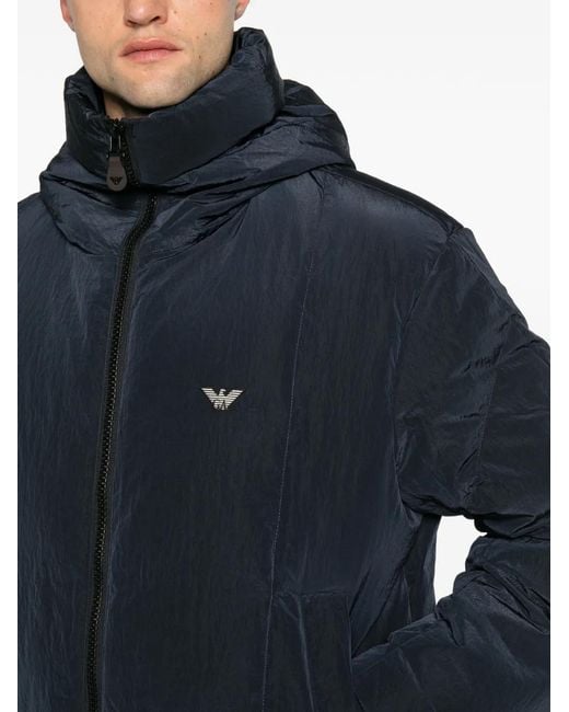 Emporio Armani Blue Logo-Plaque Hooded Jacket for men