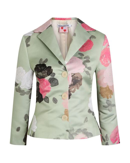 BERNADETTE Green Elle Floral-Print Satin Jacket
