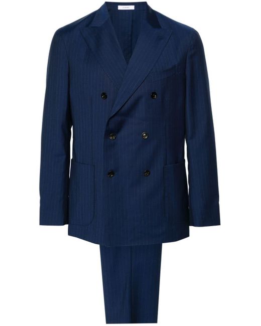 Boglioli Blue Double-breasted Pinstriped Suit for men