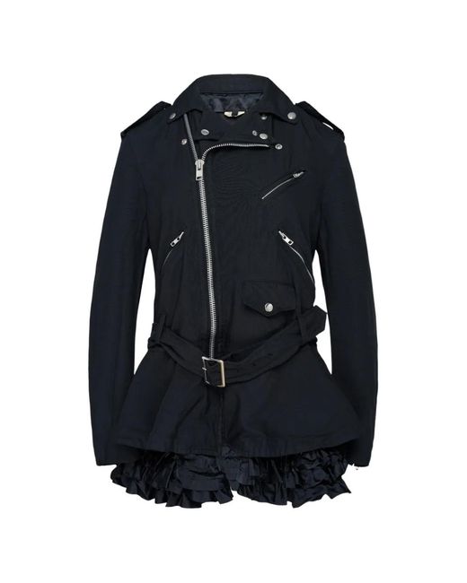 Comme des Garçons Blue Veste De Moto Ceinturée À Volants