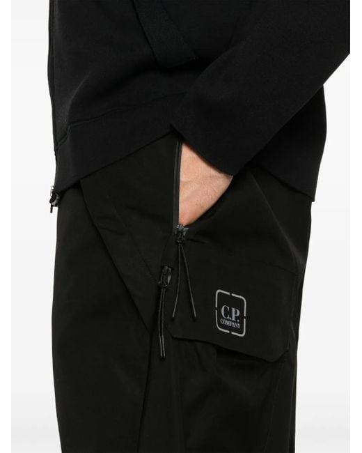 C P Company Black Logo-Patch Cargo Trousers for men