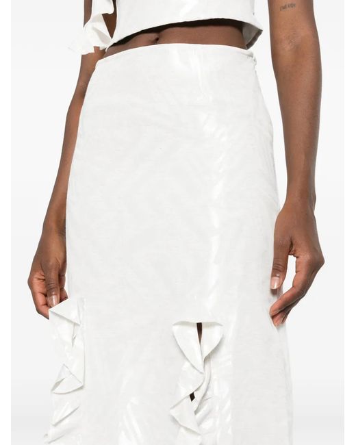 Leen Mougrhabi White Zara Ruffled Slit Maxi Skirt