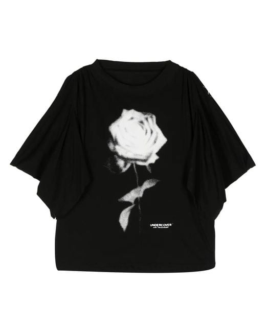 Undercover Black Rose-Print Cotton T-Shirt