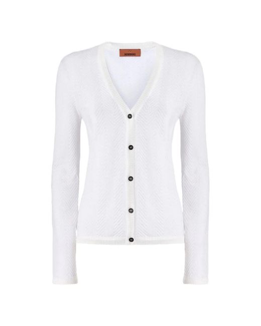 Missoni White Chevron-Knit V-Neck Cardigan