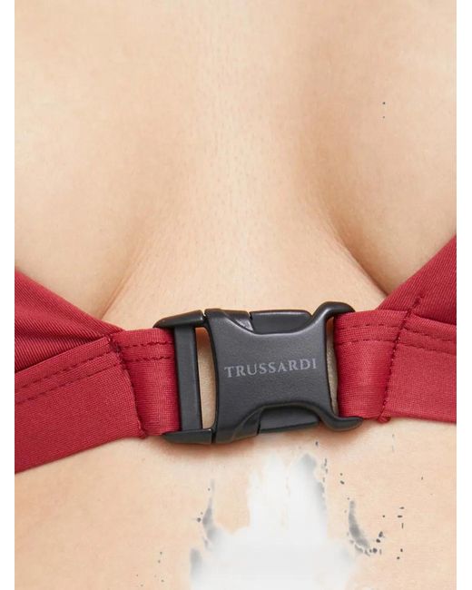 Trussardi Red Buckle-Fastening Halterneck Bikini Top