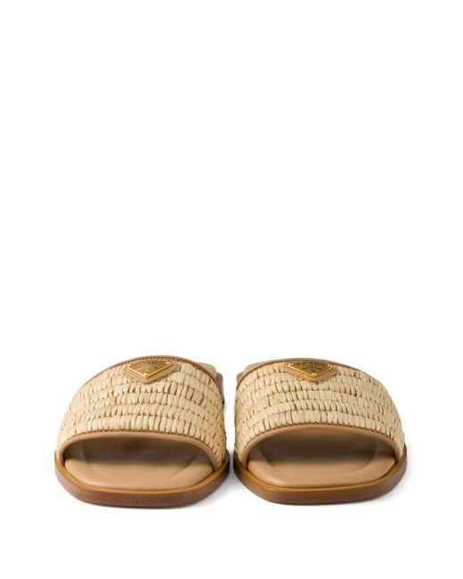 Prada Brown Leather Slides With Crochet Details