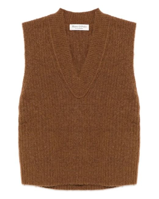 Marc O' Polo Brown V-Neck Wool-Blend Vest