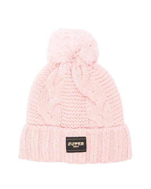 Superdry Pink Pom-Pom Cable-Knit Beanie