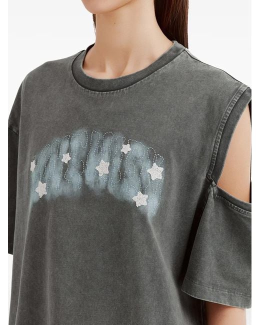 Mini Cream Gray Cut-Out Star-Embellished T-Shirt