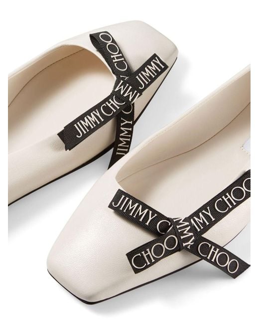 Jimmy Choo White Veda Logo-bow Ballerina Pumps