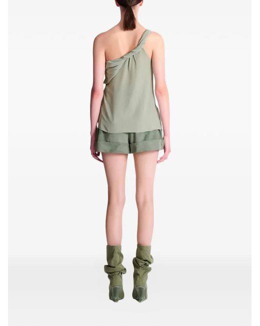 Balmain Green One-Shoulder Blouse