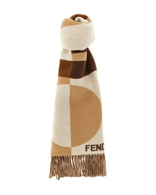 Fendi Natural Jacquard-Pattern Fringed Scarf