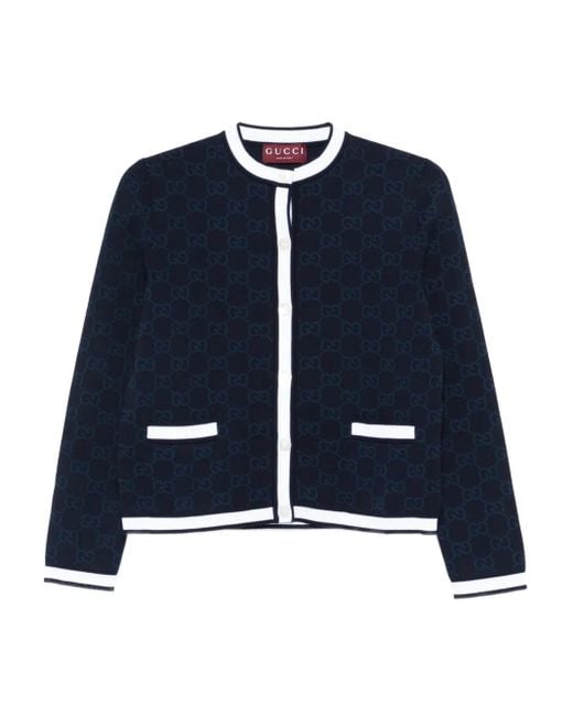 Gucci Blue Gg Fine Cotton Jacquard Cardigan