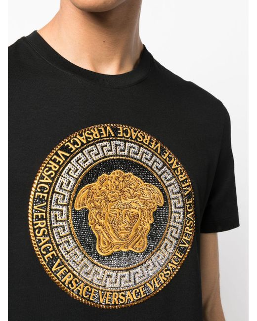 Versace Black Medusa Crystal-embellished T-shirt for men