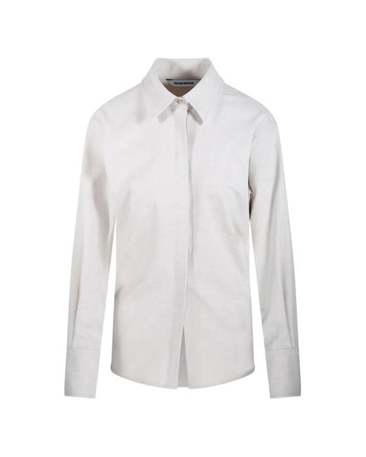 Sandbeige White Long-Sleeve Buttoned Shirt