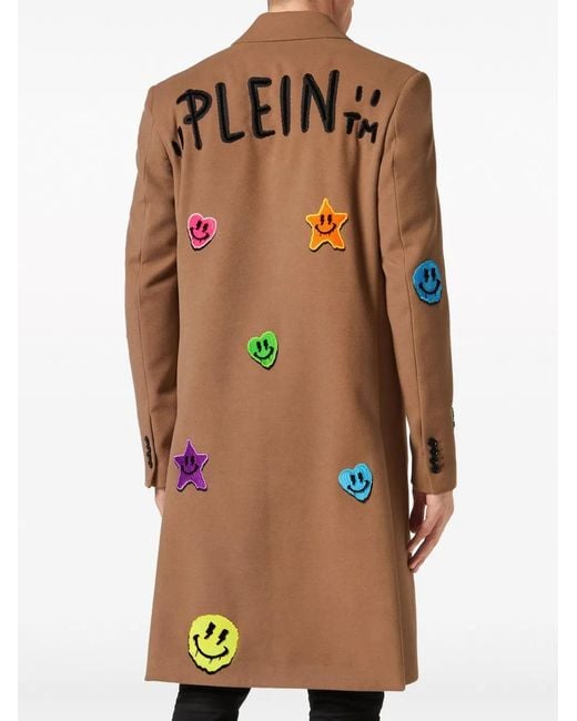 Philipp Plein Brown Multi-Patch Single-Breasted Coat for men