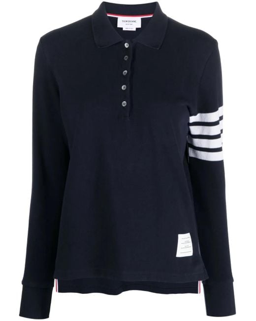 Thom Browne Blue 4-Bar Long-Sleeved Polo Shirt